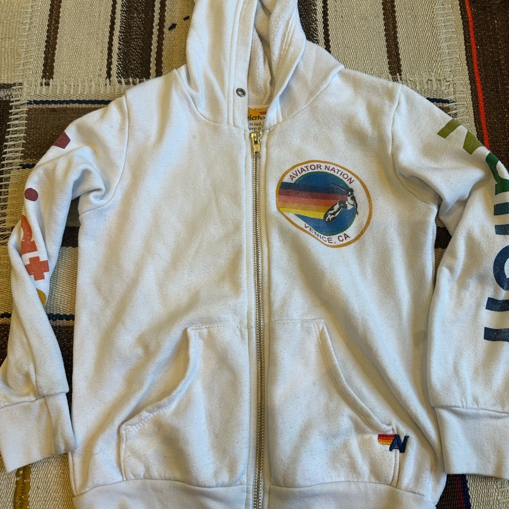 Aviator Nation White Zip-Up Hoodie Sweatshirt